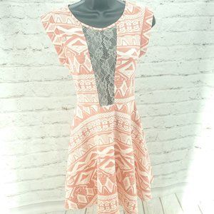 Sis Sis Womens Coral Cream Lace Aztec Print Fit And Flare Skater Dress Sz Small